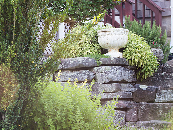 Stone wall with vase