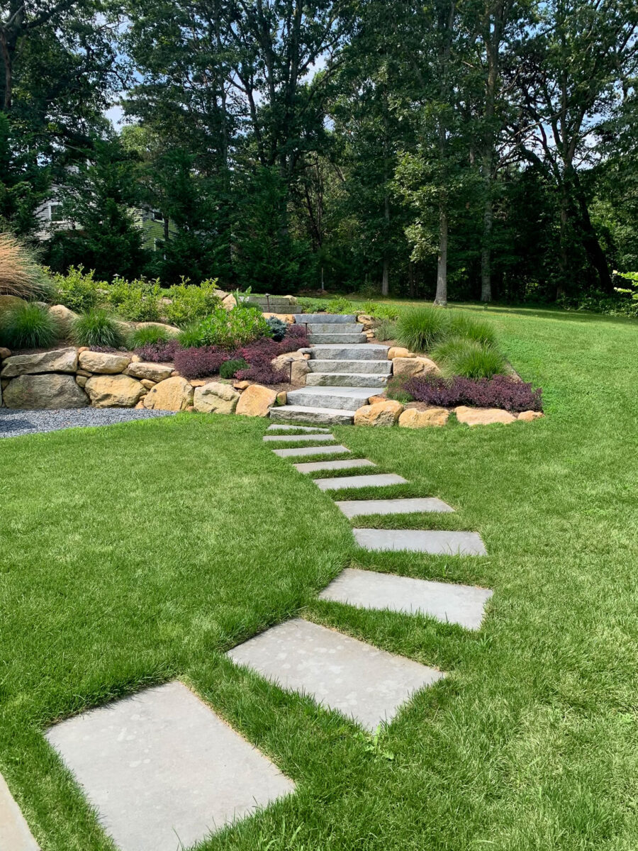 Gauthier Rear Antique Granite StepsCape Cod Landscaper